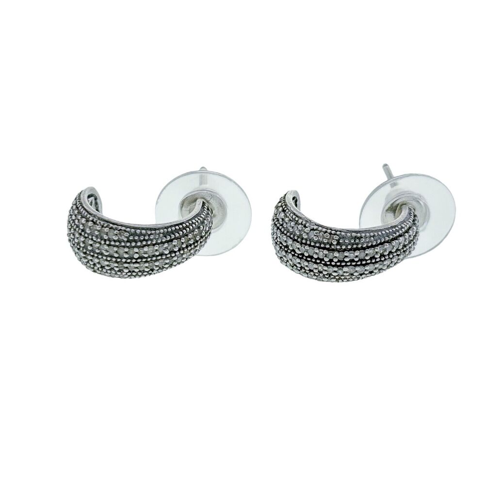 Vintage Sterling Silver 925 Diamond 0.36tcw Half Hoop Earrings